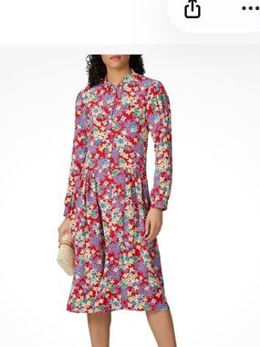 Deborah Lyons Dionne Red Floral Midi Dress Button Front A-Line NWOT